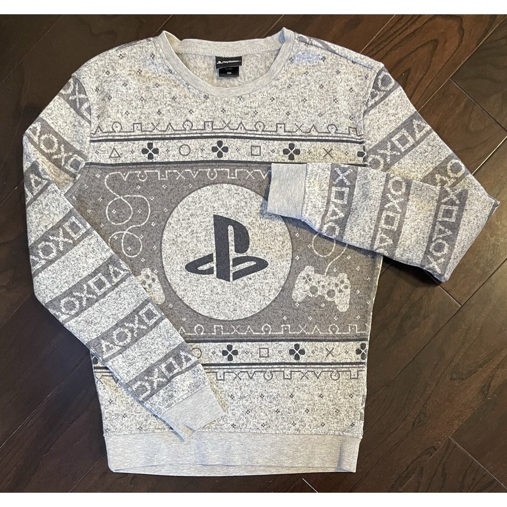 PlayStation Sweatshirt Mens Small Grey Gaming Pullover 2091 Retro Geek Console